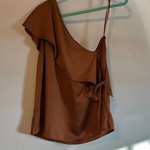 Brown One-Shoulder Ruffle Top